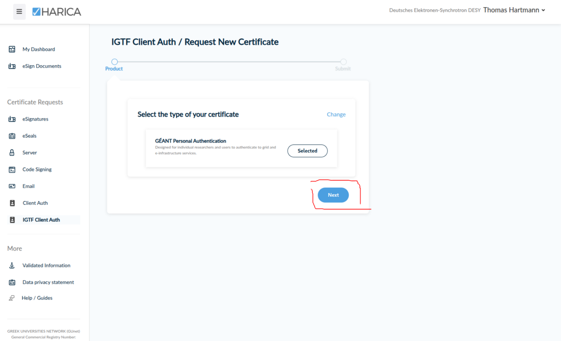 Certificate flavour selection