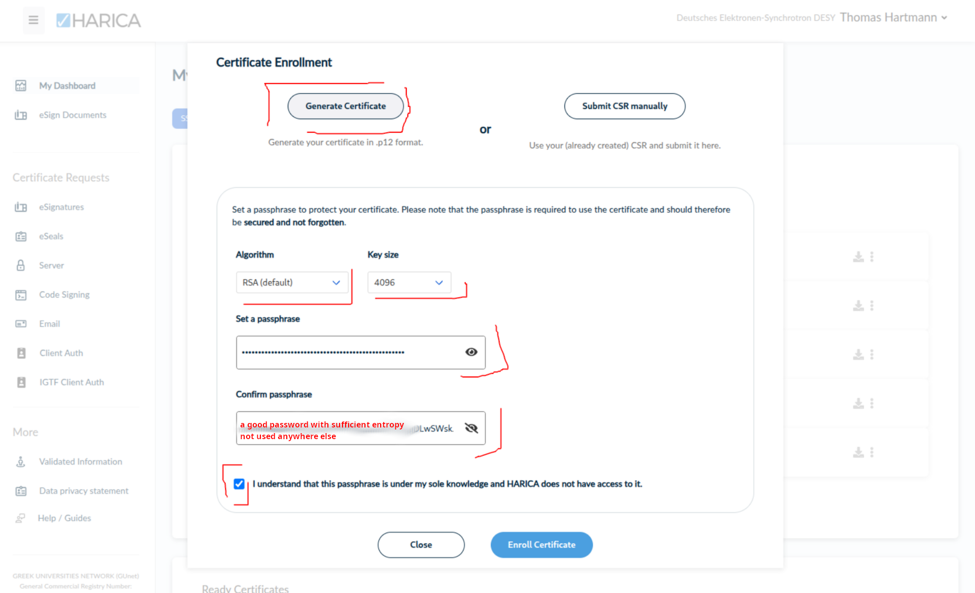 Certificate generation